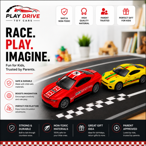 Die Cast Metal Sports Car Toy 1:55 Scale Pull Back Car for Kids | Mini Racing Car Model with Realistic Design | Gift Toy for Boys & Girls